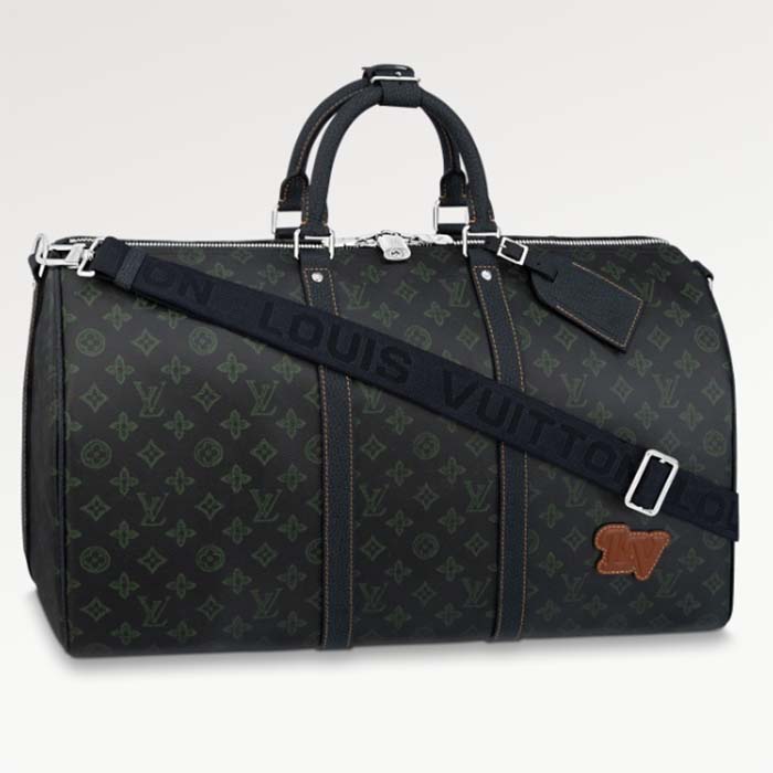 Louis Vuitton LV Unisex Keepall Bandoulière 50 Travel Bag Dark Green Monogram Coated Canvas