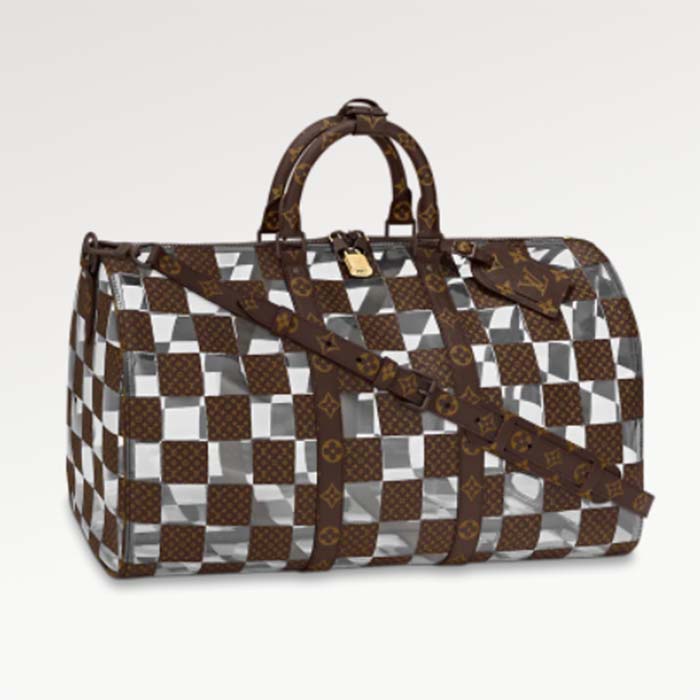 Louis Vuitton LV Unisex Keepall Bandoulière 50 Travel Bag Monogram Chess Coated Canvas PVC