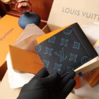 Louis Vuitton LV Unisex Slender Wallet Blue Monogram Coated Canvas Bill Compartment (7)