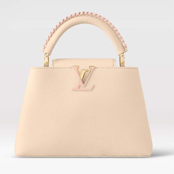 Louis Vuitton LV Women Capucines BB Handbag Cream Beige Pearly Pink Taurillon Leather