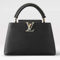 Louis Vuitton LV Women Capucines MM Handbag Black Etain Metallic Gray Taurillon Leather (4)