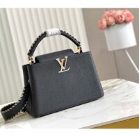 Louis Vuitton LV Women Capucines MM Handbag Black Etain Metallic Gray Taurillon Leather (4)