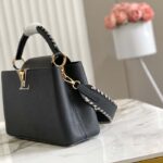 Louis Vuitton LV Women Capucines MM Handbag Black Etain Metallic Gray Taurillon Leather - Image 3