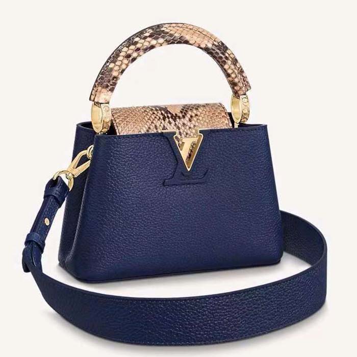 Louis Vuitton LV Women Capucines Mini Handbag Navy Taurillon Leather Python Skin