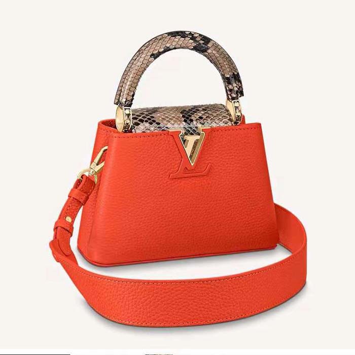 Louis Vuitton LV Women Capucines Mini Handbag Orange Taurillon Leather Python Skin