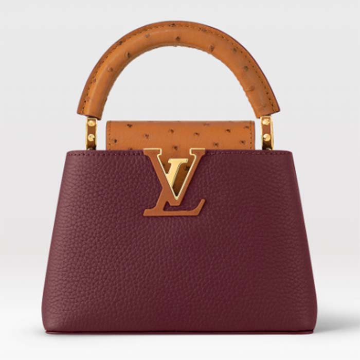 Louis Vuitton LV Women Capucines Mini Handbag Red Taurillon Ostrich Leather