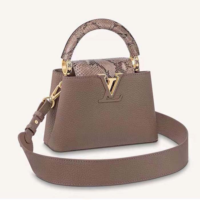 Louis Vuitton LV Women Capucines Mini Handbag Taupe Taurillon Python Leather