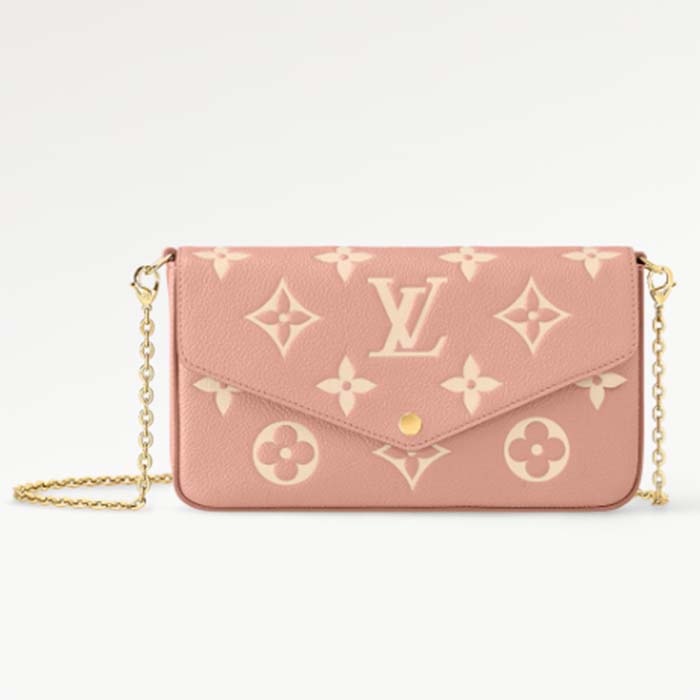 Louis Vuitton LV Women Félicie Pochette Pink Cream Monogram Empreinte Embossed Supple Grained Cowhide