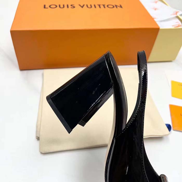 LOUIS VUITTON Patent Calfskin Shake Slingback Pumps 37 Black 1134779