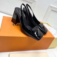 Louis Vuitton LV Women Shake Slingback Pump Black Patent Calf Leather Lambskin 9.5 Cm Heel (8)