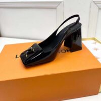 Louis Vuitton LV Women Shake Slingback Pump Black Patent Calf Leather Lambskin 9.5 Cm Heel (8)