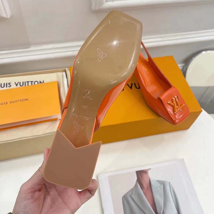 Louis Vuitton Orange Patent Leather Shake Slingback Pumps Size 40 at 1stDibs