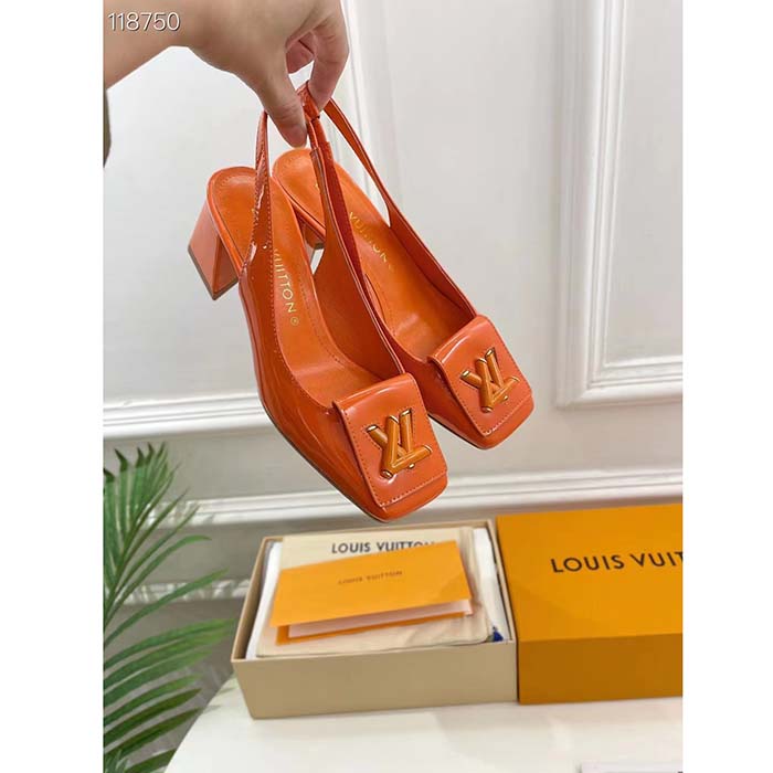 Louis Vuitton Orange Patent Leather Shake Slingback Pumps Size 40