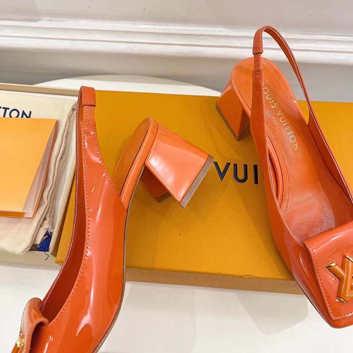 Louis Vuitton Orange Patent Leather Shake Slingback Pumps Size 40 Louis  Vuitton