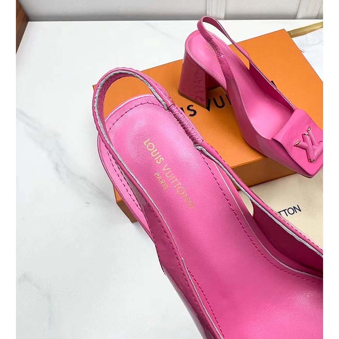 Louis Vuitton LV Women Shake Slingback Pump Pink Patent Calf Leather Lambskin 9.5 Cm Heel