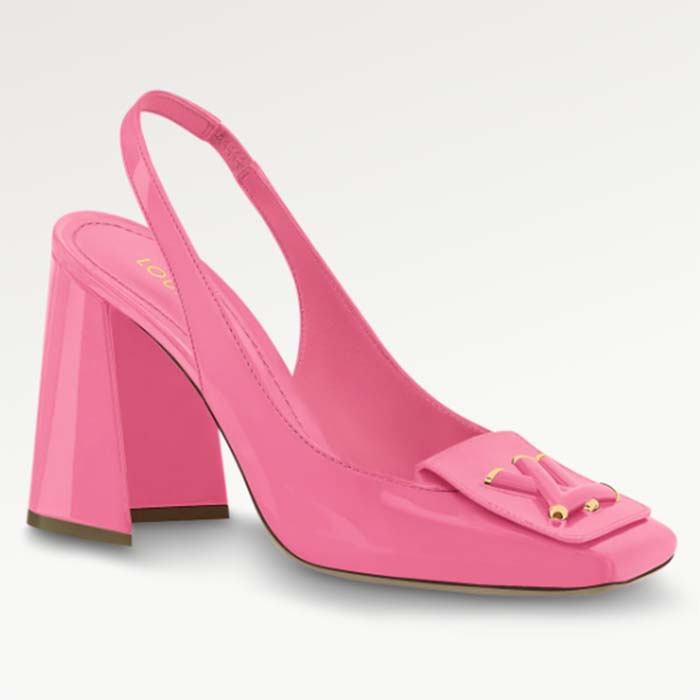 Louis Vuitton LV Women Shake Slingback Pump Pink Patent Calf Leather Lambskin 9.5 Cm Heel