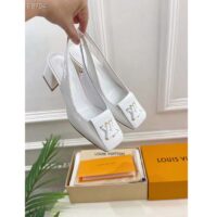 Louis Vuitton LV Women Shake Slingback Pump White Patent Calf Leather Lambskin 9.5 Cm Heel (9)
