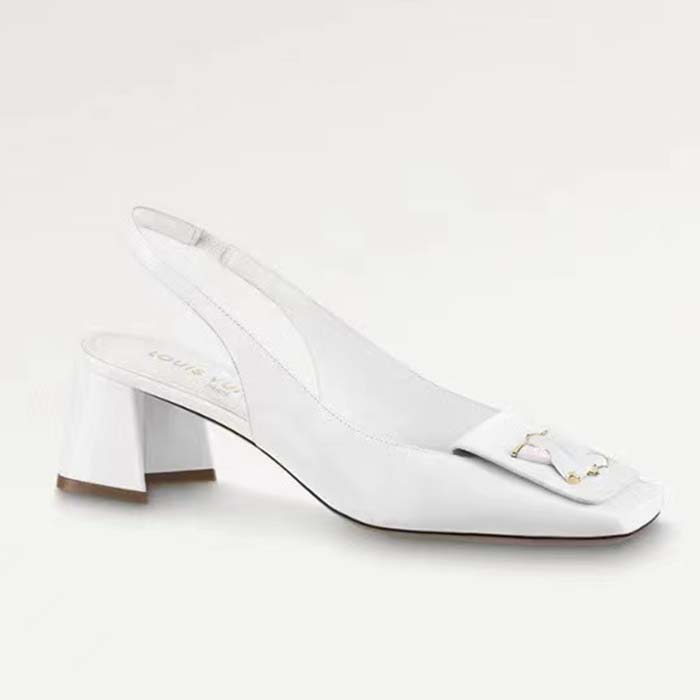 Louis Vuitton LV Women Shake Slingback Pump White Patent Calf Leather Lambskin 9.5 Cm Heel