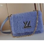 Louis Vuitton LV Women Twist MM Handbag Jean Blue Shearling Smooth Calfskin Leather - Image 3
