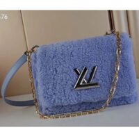 Louis Vuitton LV Women Twist MM Handbag Jean Blue Shearling Smooth Calfskin Leather (6)