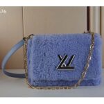 Louis Vuitton LV Women Twist MM Handbag Jean Blue Shearling Smooth Calfskin Leather - Image 2