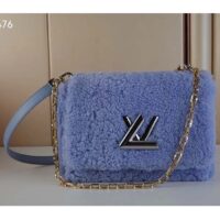 Louis Vuitton LV Women Twist MM Handbag Jean Blue Shearling Smooth Calfskin Leather (6)