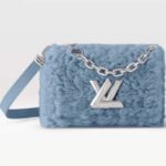 Louis Vuitton LV Women Twist MM Handbag Jean Blue Shearling Smooth Calfskin Leather