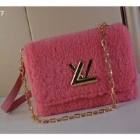Louis Vuitton LV Women Twist MM Handbag Pink Shearling Smooth Calfskin Leather (4)
