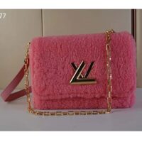 Louis Vuitton LV Women Twist MM Handbag Pink Shearling Smooth Calfskin Leather (4)