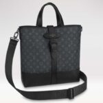 Louis Vuitton Unisex Saumur Tote Monogram Eclipse Coated Canvas Black Cowhide Leather