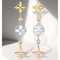 Louis Vuitton Women Idylle Blossom Long Earrings Monogram Flowers 3 Gold Diamonds