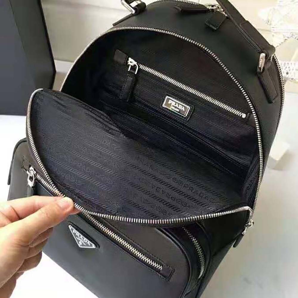 Prada Unisex Saffiano Leather Backpack Metal Hardware-Black (1)