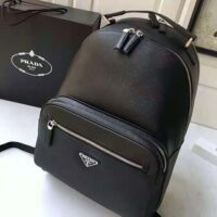 Prada Unisex Saffiano Leather Backpack Metal Hardware-Black (9)