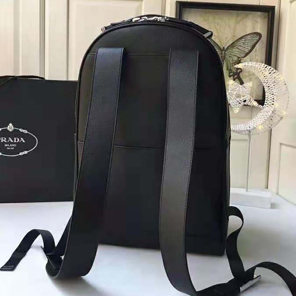 Prada Unisex Saffiano Leather Backpack Metal Hardware-Black (6)
