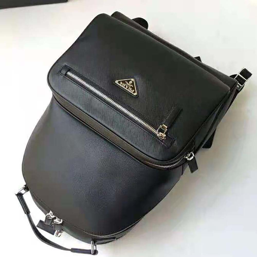 Prada Unisex Saffiano Leather Backpack Metal Hardware-Black (7)