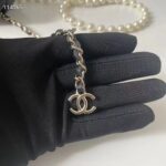 Chanel Women CC Shoulder Black Flap Bag Artificial Pearl Chain Calfskin Leather - Imagen 8