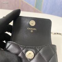 Chanel Women CC Shoulder Black Flap Bag Artificial Pearl Chain Calfskin Leather