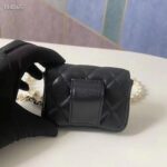 Chanel Women CC Shoulder Black Flap Bag Artificial Pearl Chain Calfskin Leather - Imagen 6