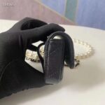Chanel Women CC Shoulder Black Flap Bag Artificial Pearl Chain Calfskin Leather - Imagen 4