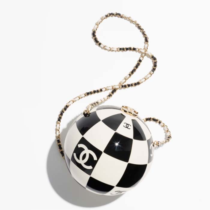 Chanel Women CC Sphere Minaudiere Resin Enamel Gold-Tone Metal Black White