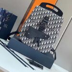 Dior Unisex CD Gallop Backpack Beige Black Oblique Jacquard Black Grained Calfskin - Image 2