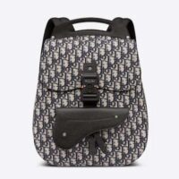 Dior Unisex CD Gallop Backpack Beige Black Oblique Jacquard Black Grained Calfskin (12)