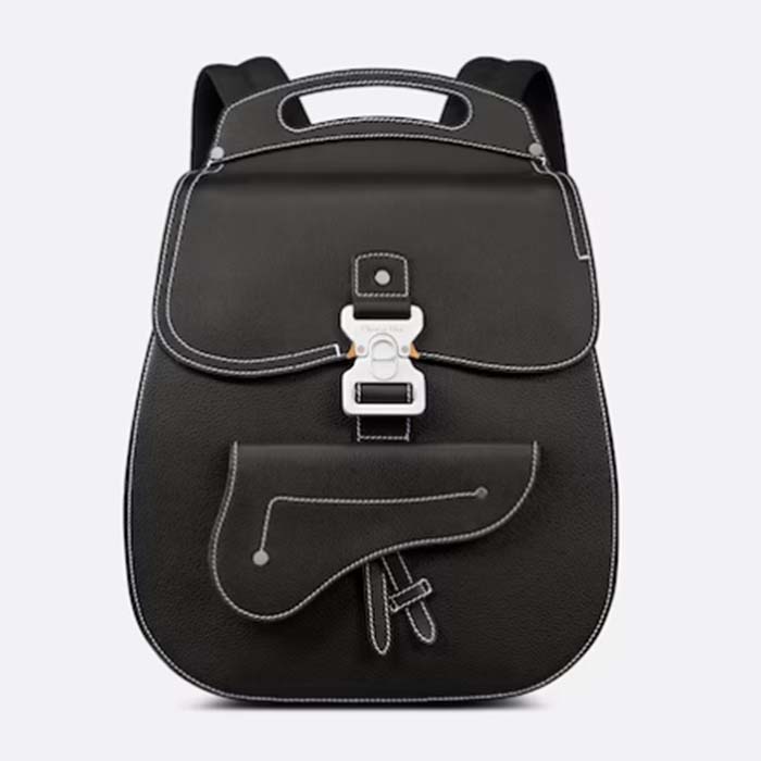 Dior Unisex CD Gallop Backpack Black Grained Calfskin Flap Front Saddle Flap