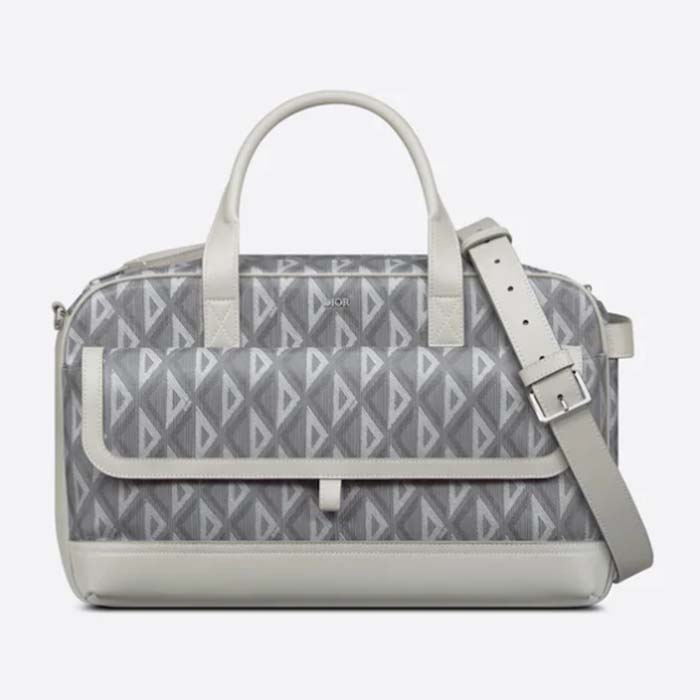 Dior Unisex CD Hit The Road Pet Carrier Bag Gray Diamond Canvas Smooth Calfskin