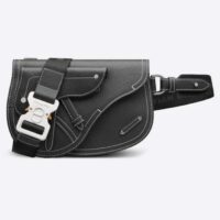 Dior Unisex CD Saddle Pouch Black Grained Calfskin Hallmark Saddle (8)