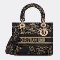 Dior Women CD Medium Lady D-Lite Bag Black Multicolor Jardin D’Hiver Embroidered Cotton (4)