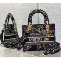 Dior Women CD Medium Lady D-Lite Bag Black Multicolor Jardin D’Hiver Embroidered Cotton (4)