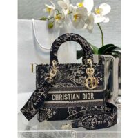 Dior Women CD Medium Lady D-Lite Bag Black Multicolor Jardin D’Hiver Embroidered Cotton (4)