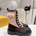 Fendi Women FF Domino Biker Boots Pink Nylon Polyamide Polyester 5 Cm Heel – Image 2