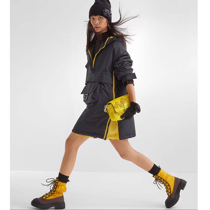 Fendi Women FF Domino Biker Boots Yellow Nylon Polyamide Polyester